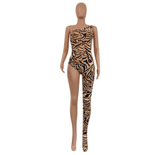 Load image into Gallery viewer, Leopard One Legged Bodycon Jumpsuit Rompers Women One Shoulder Sexy Bodysuit Rave Festival Party Club One Piece Outfits Macacao