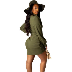 Sexy Party Dress Long Sleeve V Neck Green Mini Ruched Dress Autumn Winter Elegant Short Club Bodycon Dress Vestidos