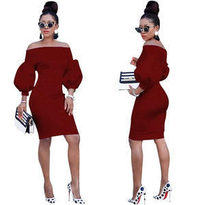 Elegant White Off The Shoulder Bodycon Dress Lantern Long Sleeve Short Dress Sexy Night Club Evening Party Dresses