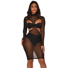 Load image into Gallery viewer, Women Zebra Leopard Sheer Mesh Sexy Club Dress with Underwear Long Sleeve Hollow Out See Through Sheath Midi Party Dress Vestido