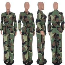 Load image into Gallery viewer, Autumn Casual Rompers Womens Jumpsuit Plus Size Camouflage Print Jumpsuit Long Sleeve Pockets Loose Wide Leg Jumpsuit Overalls