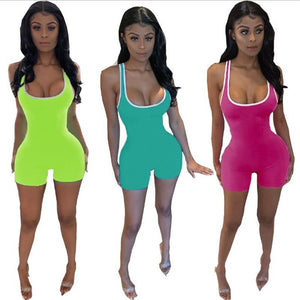 Fitness Casual Sporty Biker Playsuit Women Sleeveless Bodycon Rompers Womens Jumpsuit Shorts Jogging Suit Sportswear