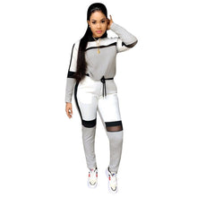 Load image into Gallery viewer, Patchwork Grey Casual Two Piece Set Tracksuit Women Hooded Crop Top and Pants Set Sweat Suit Women 2 Piece Tracksuit Sets