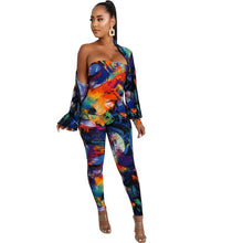 Load image into Gallery viewer, Casual Print 2 Piece Set Women Tracksuit Autumn Winter Outfit Bodycon Jumpsuit Top Two Piece Long Pants Set Sport Suit Women Set