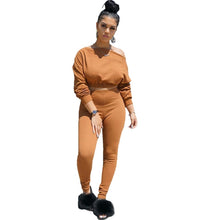 Load image into Gallery viewer, Casual Two Piece Set Tracksuit Women Matching Sets Off Shoulder Crop Top and Pants Set Leisure Sweat Suits Women 2 Piece Outfits