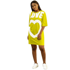 Casual Summer Dresses New Arrival Heart Print Half Sleeve Short Mini Dress O Neck Fashion Ladies Loose T Shirt Dress