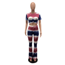 Load image into Gallery viewer, New Summer 2 Piece Set Women Tie Dye Flare Pants Set Short Sleeve Crop Top and Wide Leg Pants Women Tracksuit Leisure Suit