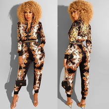 Load image into Gallery viewer, Floral Print Rompers Womens Jumpsuit Sexy Front Zipper Long Sleeve Overalls One Piece Outfits Christmas Club Party Jumpsuit