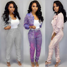 Load image into Gallery viewer, Glitter Sexy Two Piece Set Top and Pants Women Festival Clothing Autumn Tracksuit Women Set Casual Bodycon 2 Piece Club Outfits