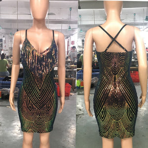 Sexy Backless Sequin Bodycon Dress Deep V Neck Glitter Mini Elegant Dress Autumn Winter Night Club Party Dress