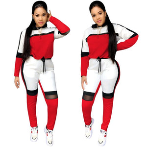 Patchwork Grey Casual Two Piece Set Tracksuit Women Hooded Crop Top and Pants Set Sweat Suit Women 2 Piece Tracksuit Sets