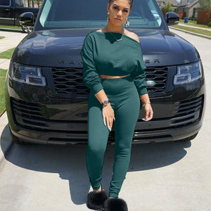 Casual Two Piece Set Tracksuit Women Matching Sets Off Shoulder Crop Top and Pants Set Leisure Sweat Suits Women 2 Piece Outfits