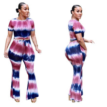 Load image into Gallery viewer, New Summer 2 Piece Set Women Tie Dye Flare Pants Set Short Sleeve Crop Top and Wide Leg Pants Women Tracksuit Leisure Suit