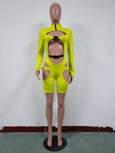 Load image into Gallery viewer, Womens Sexy Playsuit Summer Short Jumpsuit Romper Bodysuit Long Sleeve Neon Gothic Casual Hollow Out Bodycon Romper Jumpsuit