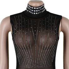 Load image into Gallery viewer, Sheer Mesh Rhinestone Dress Women Elegant Midi Bodycon Party Dress Autumn Summer See Through Glitter Sparkle Sexy Club Dresses