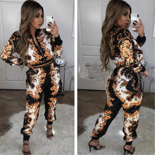 Load image into Gallery viewer, Floral Print Rompers Womens Jumpsuit Sexy Front Zipper Long Sleeve Overalls One Piece Outfits Christmas Club Party Jumpsuit