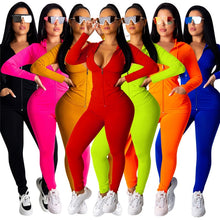 Load image into Gallery viewer, Neon Green Orange Women Two Piece Sets Long Sleeve Zipper Hooded Sweatshirt Tops and Tight Pants Female Jogger Casual Sweatsuit