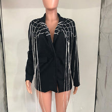 Load image into Gallery viewer, Black Blazer Dress Tassel Fringe Button Elegant Ladies Office Dress Long Sleeve Mini Party Dress