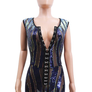 Gold Sequin Jumpsuit Women Sparkly Elegant Party Club Jumpsuit Overalls Sheer Mesh Glitter Bodycon Sexy Romper Jumpsuit