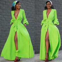 Load image into Gallery viewer, Hight Street Sexy Maxi Shirt Dress Women V-neck Long Sleeve Button Up Blouse Dress Loose Elegant Celebrity Party Long Dress Fall