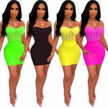 Load image into Gallery viewer, Sexy Mini Summer Bodycon Club Dress Women Slim Chain Strap Strapless Black Elegant Short Party Dress Ladies 2 Piece Dress Set