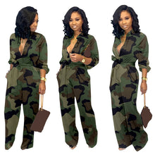 Load image into Gallery viewer, Autumn Casual Rompers Womens Jumpsuit Plus Size Camouflage Print Jumpsuit Long Sleeve Pockets Loose Wide Leg Jumpsuit Overalls