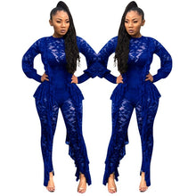 Load image into Gallery viewer, Long Sleeve Sexy Sheer Black Lace Jumpsuit Bodysuit Women See Through Ruffle Party Club Wear One Piece Bodycon Jumpsuit Rompers