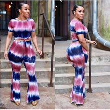 Load image into Gallery viewer, New Summer 2 Piece Set Women Tie Dye Flare Pants Set Short Sleeve Crop Top and Wide Leg Pants Women Tracksuit Leisure Suit