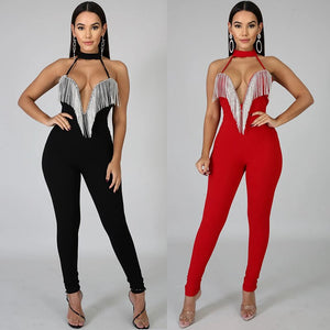 Sexy Club Jumpsuits Women Fringe Tassel Bodycon Bandage Jumpsuit Elegant Romper Pants Skinny Backless Party Festival Jumpsuit