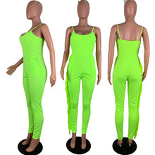 Load image into Gallery viewer, Neon Green Tassel Trim Sexy Jumpsuit Womens Spaghetti Strap Sleeveless Bodycon Long Jumpsuit Club Party Rompers Female Overalls