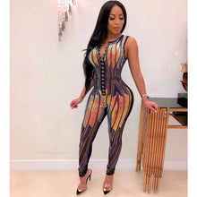 Load image into Gallery viewer, Gold Sequin Jumpsuit Women Sparkly Elegant Party Club Jumpsuit Overalls Sheer Mesh Glitter Bodycon Sexy Romper Jumpsuit