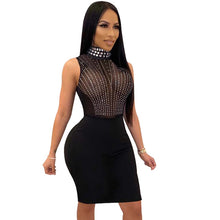 Load image into Gallery viewer, Sheer Mesh Rhinestone Dress Women Elegant Midi Bodycon Party Dress Autumn Summer See Through Glitter Sparkle Sexy Club Dresses