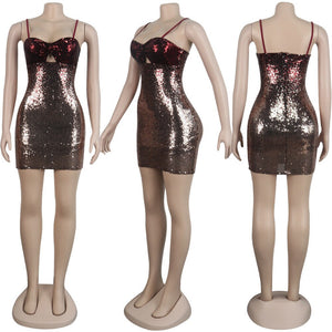 Sexy Sequin Night Club Sparkly Party Dresses Women Spaghetti Strap Strapless Bodycon Bandage Dress Elegant Little Black Dress