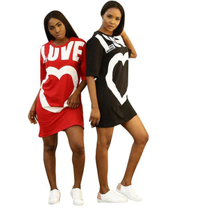 Casual Summer Dresses New Arrival Heart Print Half Sleeve Short Mini Dress O Neck Fashion Ladies Loose T Shirt Dress