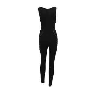 Lace up Bodycon Jumpsuit Women Sleeveless Long Pants Romper One Piece Bandage Jumpsuits White Black Rompers Womens Jumpsuit