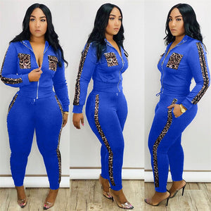 Tracksuit Women Leopard Print Splice Lounge Wear Two Piece Set Top and Pants Sweat Suits Streetwear Jogging Femme Chandal Mujer