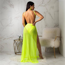 Load image into Gallery viewer, Women Summer Boho Long Maxi Dress Ladies Evening Party Beach Dresses Sexy Convertible High Split Sheer Mesh Backless Long Dress