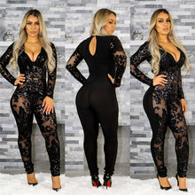 Load image into Gallery viewer, See Through Black Sequin Jumpsuit Women Long Sleeve Sparkly Bodycon Jumpsuits Sexy Rompers Glitter Club Party Jumpsuits Overalls