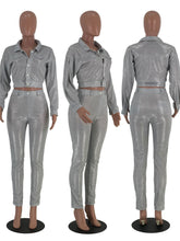 Load image into Gallery viewer, Sequin Glitter 2 Piece Set Women&#39;s Suit Single-breasted Jacket Top and Long Pants Sexy Club Outfits Matching Sets Ensemble Femme