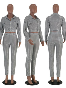 Sequin Glitter 2 Piece Set Women's Suit Single-breasted Jacket Top and Long Pants Sexy Club Outfits Matching Sets Ensemble Femme