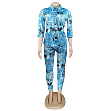 Load image into Gallery viewer, Printed Two Piece SetTurn-down Collar Button Up Blouses Shirts and Pencil Pants Suit Club 2 Piece Outfits