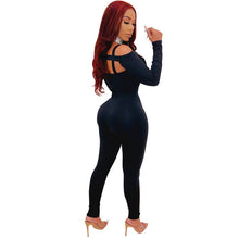 Load image into Gallery viewer, Black Hollow Out Sexy Bandage Jumpsuit Women Mesh Sheer Long Sleeve Backless Skinny Bodysuit Female Bodycon Party Romper Overall