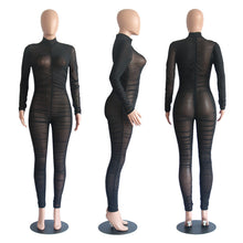 Load image into Gallery viewer, New Long Sleeve Black Sexy Bodycon Jumpsuit for Women Mesh See Through Skinny Rompers Female Draped Going Out Club Overalls