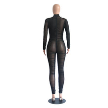 Load image into Gallery viewer, New Long Sleeve Black Sexy Bodycon Jumpsuit for Women Mesh See Through Skinny Rompers Female Draped Going Out Club Overalls