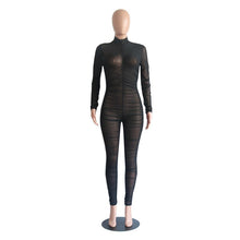 Load image into Gallery viewer, New Long Sleeve Black Sexy Bodycon Jumpsuit for Women Mesh See Through Skinny Rompers Female Draped Going Out Club Overalls