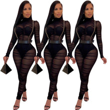 Load image into Gallery viewer, New Long Sleeve Black Sexy Bodycon Jumpsuit for Women Mesh See Through Skinny Rompers Female Draped Going Out Club Overalls