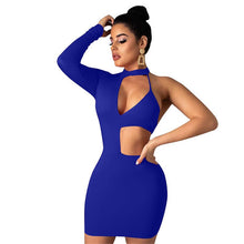 Load image into Gallery viewer, Women Sexy Mini Summer Bodycon Dress Elegant Slim One Shoulder Long Sleeve Party Club Dress Backless Hollow Out Mini Short Dress