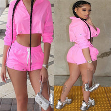 Load image into Gallery viewer, Casual Women Short Two Piece Set Crop Top and Biker Shorts Set Sport Sweat Suit Female Summer Clothes 2 Pcs Tracksuit Women Set