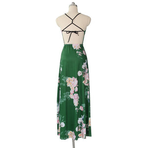 Sexy Bohemian Floral Print Summer Maxi Dress Women V-neck Backless Ankle-length Beach Long Dress Elegant Party Dresses Vestidos