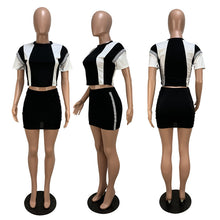 Load image into Gallery viewer, Casual Two Piece Set Tracksuit Women Bodycon 2 Piece Sets Short Sleeve Checkerboard Crop T Shirt Top and Skirt Summer Set